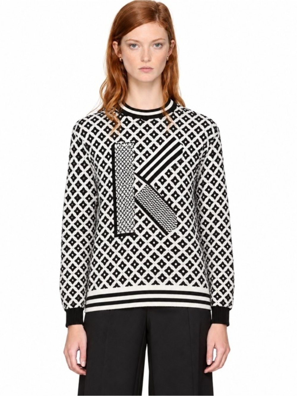 Kenzo Black and White Geometric 'K' Crewneck Sweater